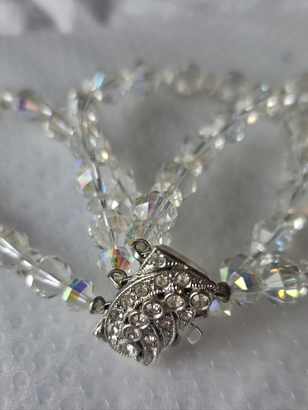 Vintage 1950s Aurora Borealis Crystal 3 Strand Bracelet Rhinestone Clasp